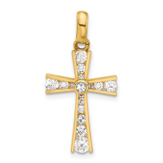 10K Yellow Gold 10K Polished Cz Latin Cross Pendant