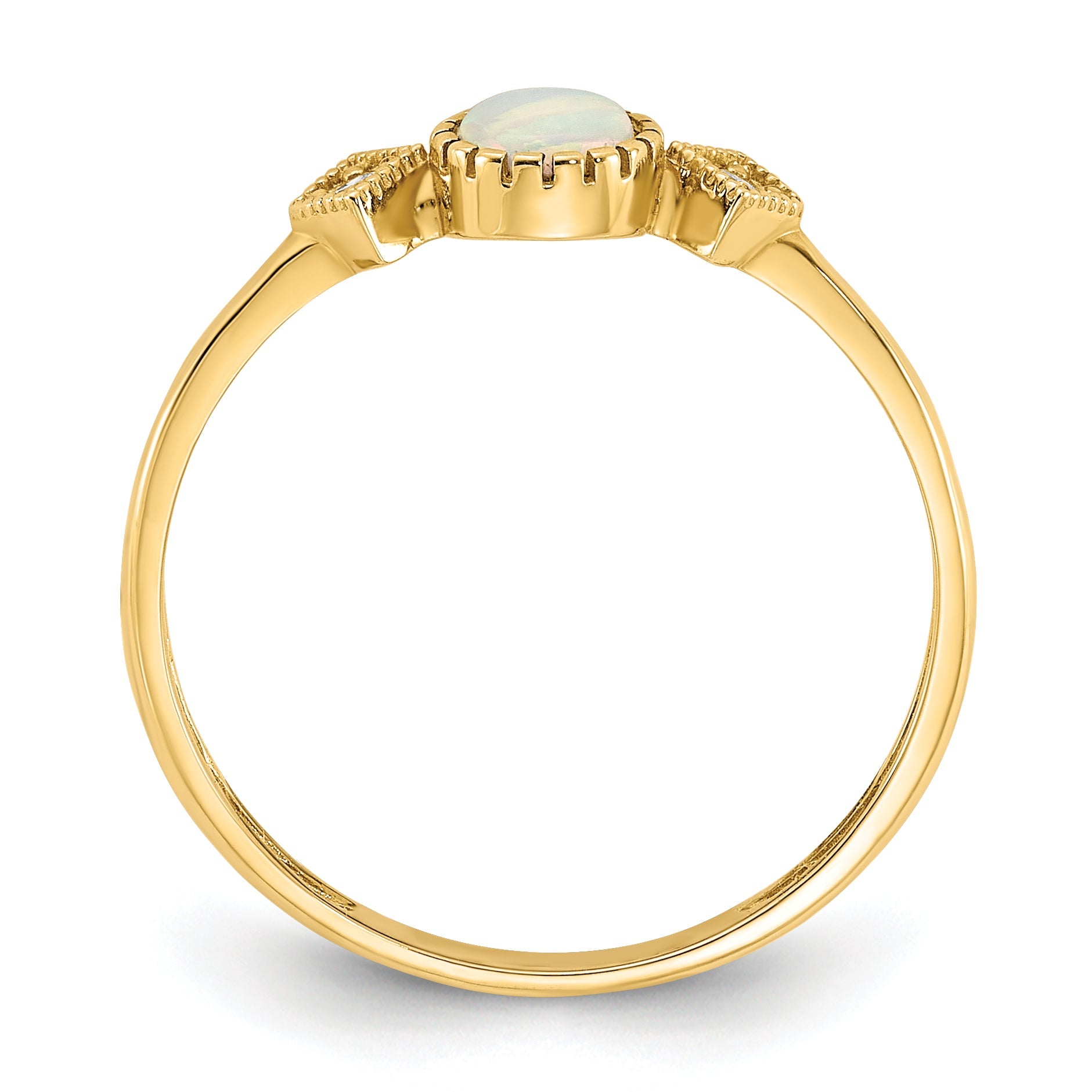 10K Yellow Gold 10K Polished Cz And Created Opal Ring