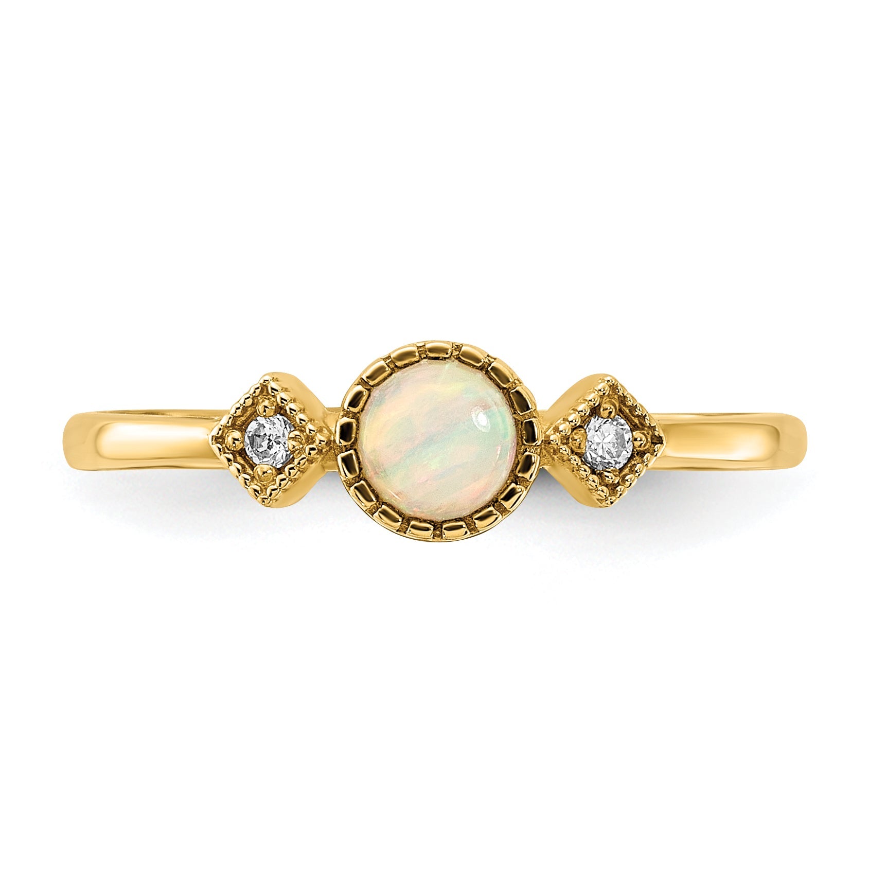 10K Yellow Gold 10K Polished Cz And Created Opal Ring