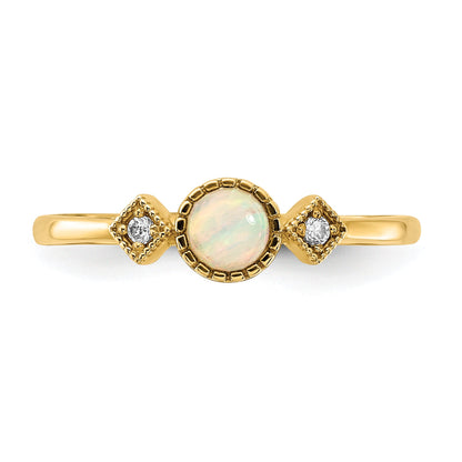 10K Yellow Gold 10K Polished Cz And Created Opal Ring