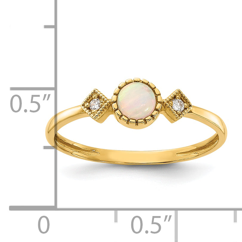 10K Yellow Gold 10K Polished Cz And Created Opal Ring