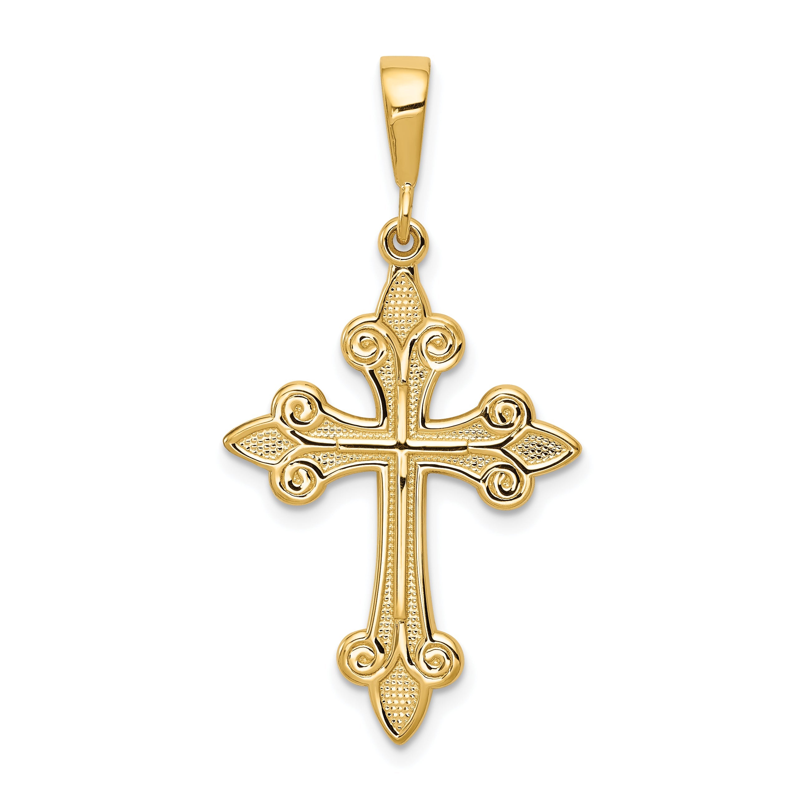 10K Yellow Gold Fleur De Lis Cross Pendant