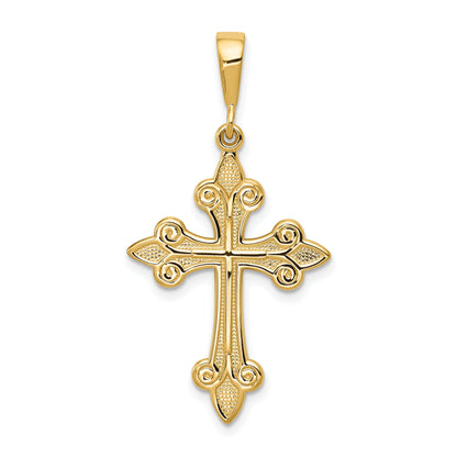 10K Yellow Gold Fleur De Lis Cross Pendant