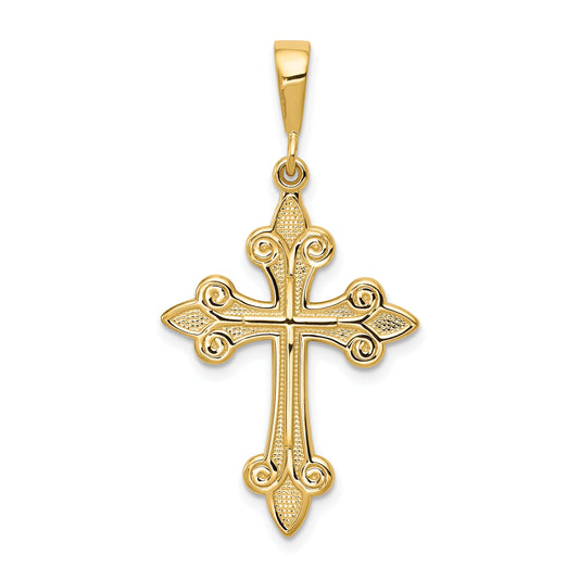 10K Yellow Gold Fleur De Lis Cross Pendant