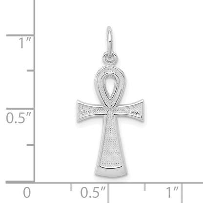 10K White Gold Solid Flat-Backed Ankh/Egyptian Cross Pendant