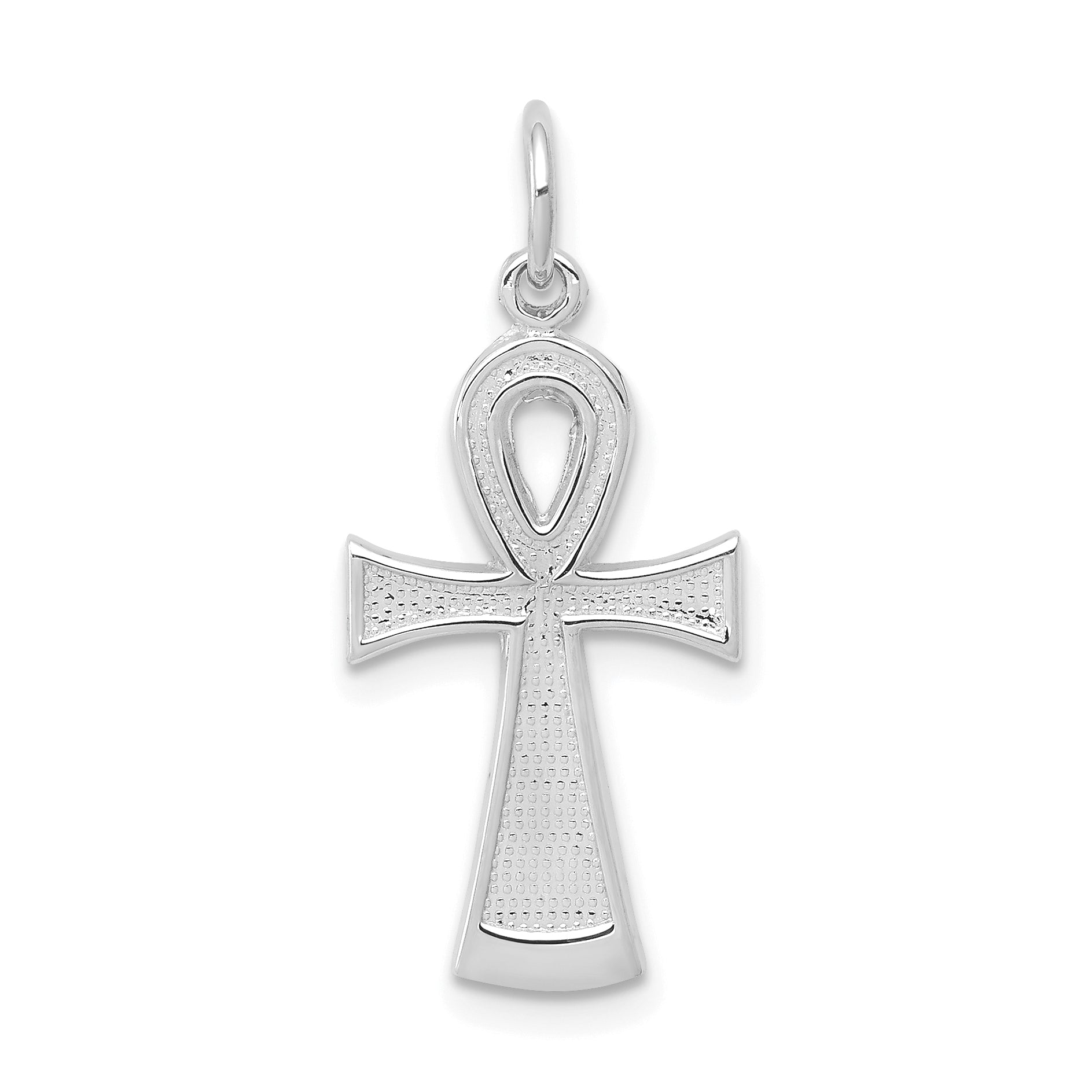 10K White Gold Solid Flat-Backed Ankh/Egyptian Cross Pendant