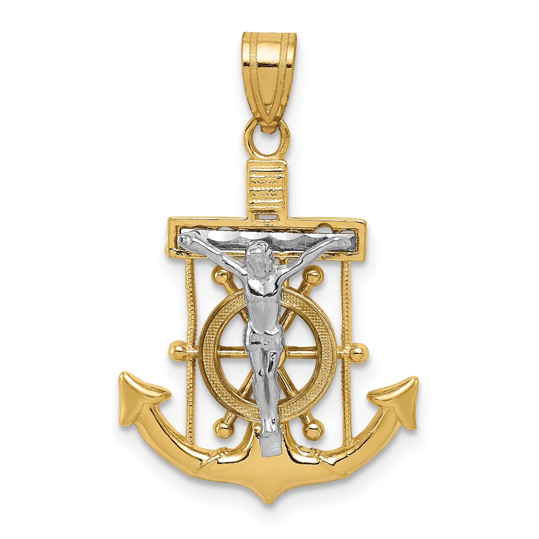 10K Two-Tone Diamond-Cut Mariner'S Cross Pendant