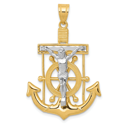 10K Two-Tone Diamond-Cut Mariner'S Cross Pendant