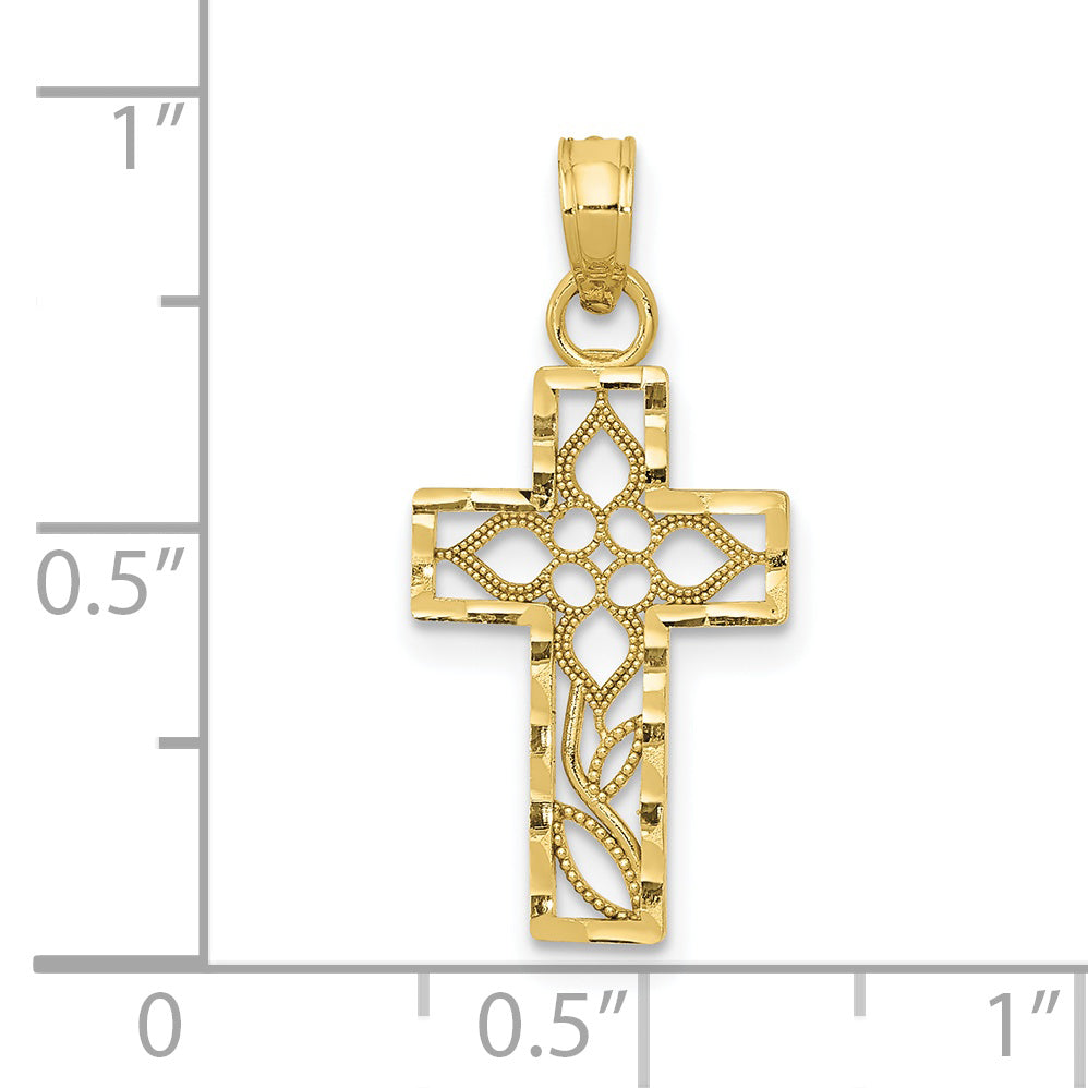 10K Yellow Gold Diamond-Cut Filigree Cross Pendant