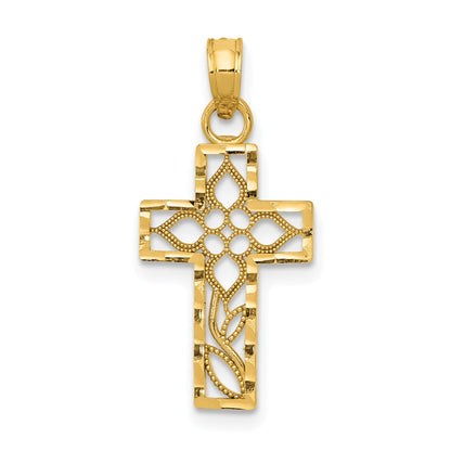 10K Yellow Gold Diamond-Cut Filigree Cross Pendant
