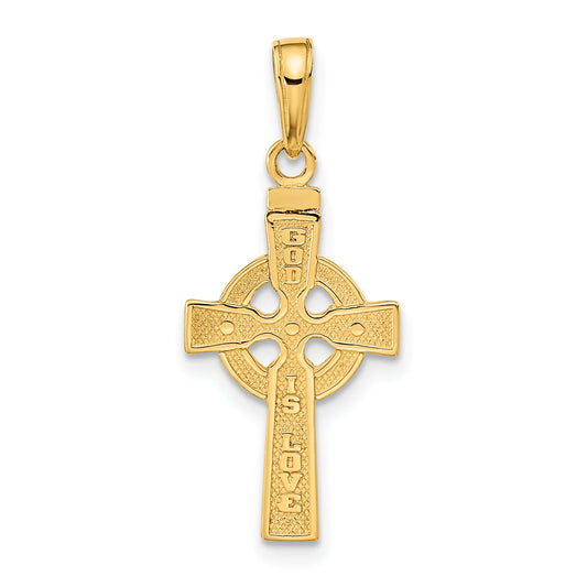 10K Yellow Gold Reversible God Is Love Celtic Cross Pendant