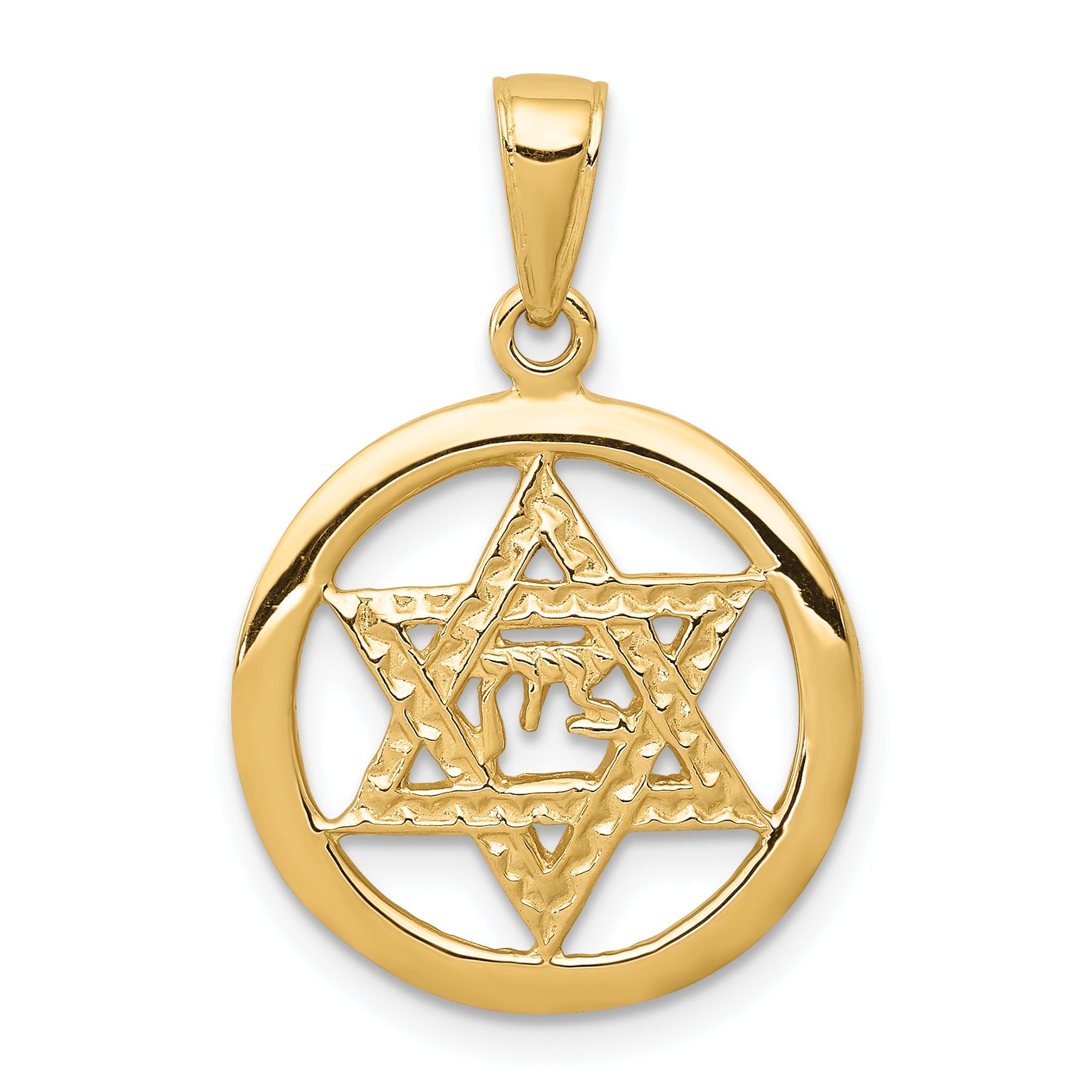 10K Yellow Gold Jewish Chi In Star Of David Pendant