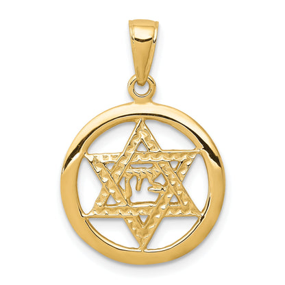 10K Yellow Gold Jewish Chi In Star Of David Pendant