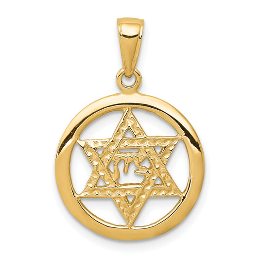 10K Yellow Gold Jewish Chi In Star Of David Pendant