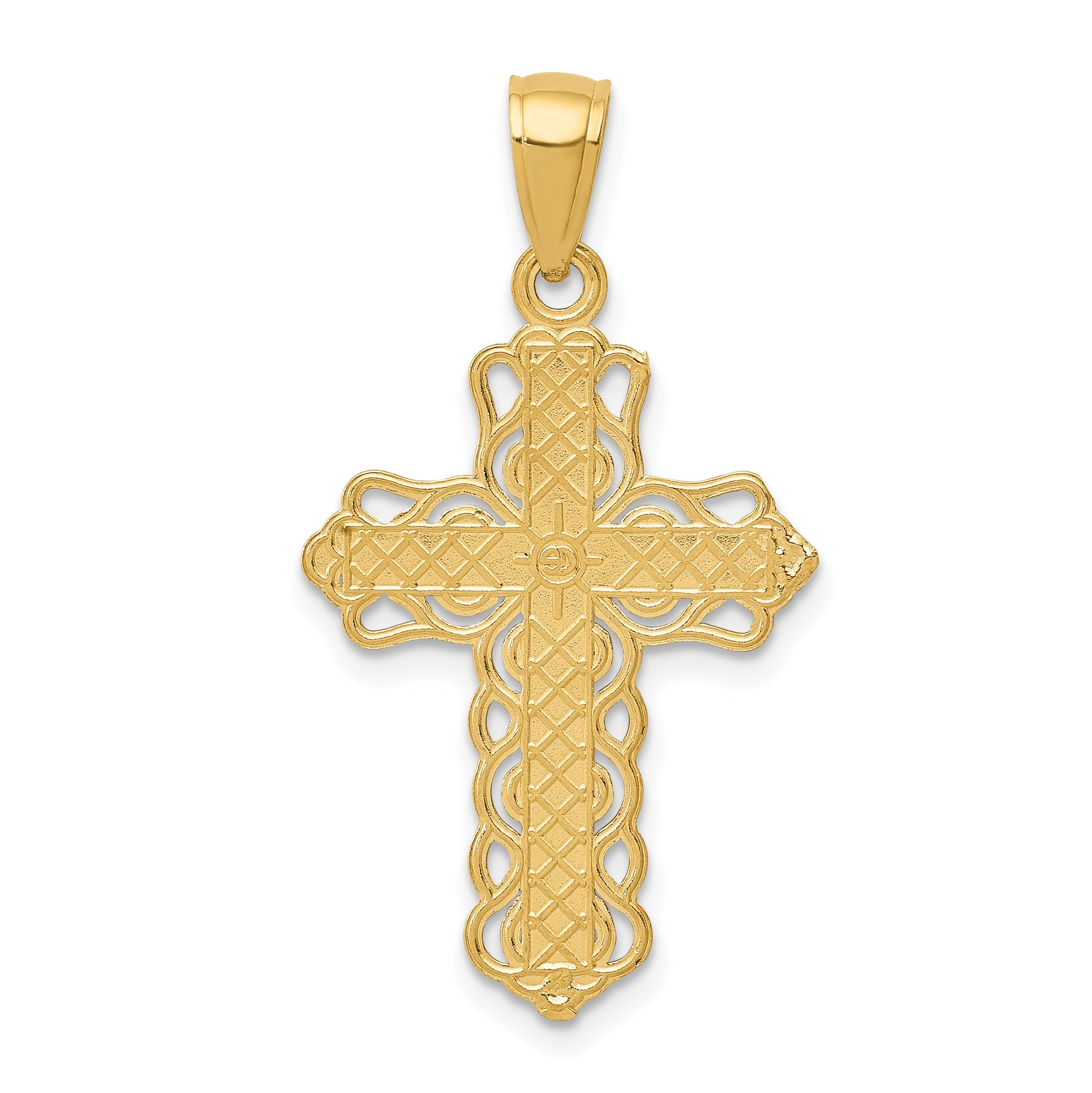 10K Yellow Gold 10K Lace Trim Cross Pendant