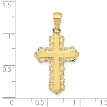10K Yellow Gold 10K Lace Trim Cross Pendant