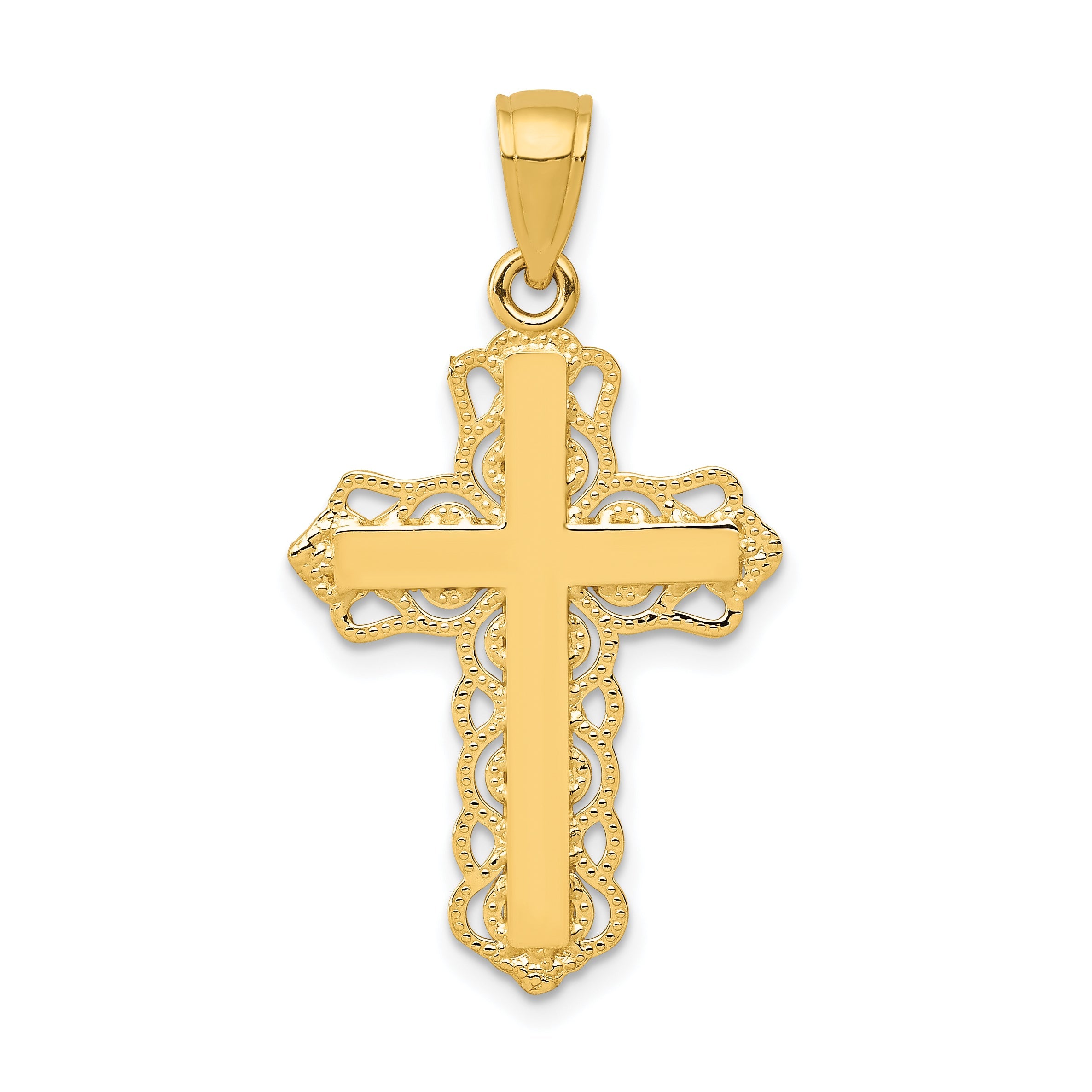 10K Yellow Gold 10K Lace Trim Cross Pendant