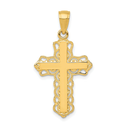 10K Yellow Gold 10K Lace Trim Cross Pendant