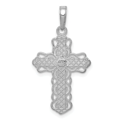 10K White Gold Lace Trim Cross Pendant