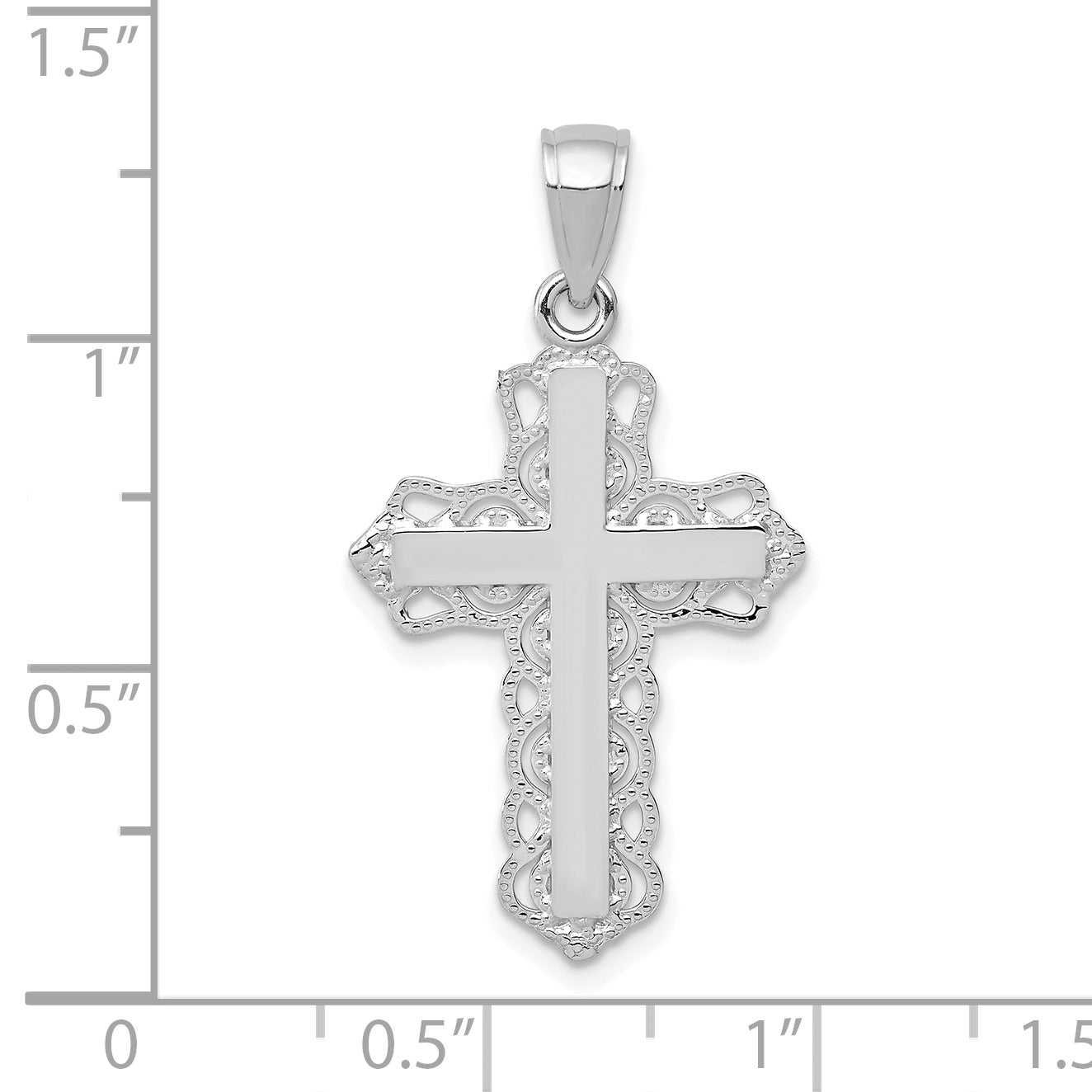 10K White Gold Lace Trim Cross Pendant