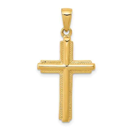 10K Yellow Gold 10K Cross With Striped Border Pendant