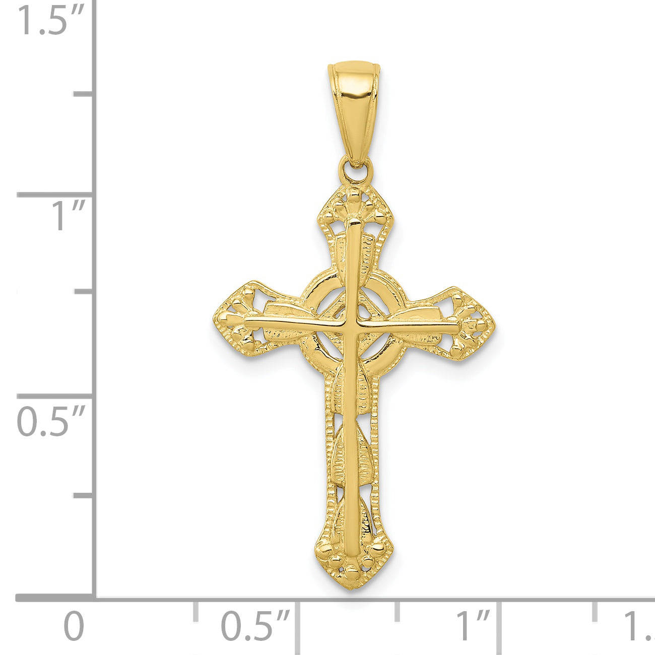 10K Yellow Gold 10K Stick Cross On Ornate Pendant