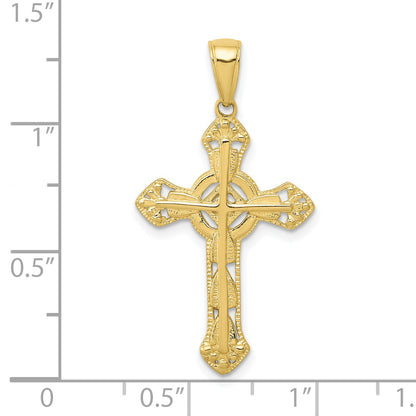 10K Yellow Gold 10K Stick Cross On Ornate Pendant