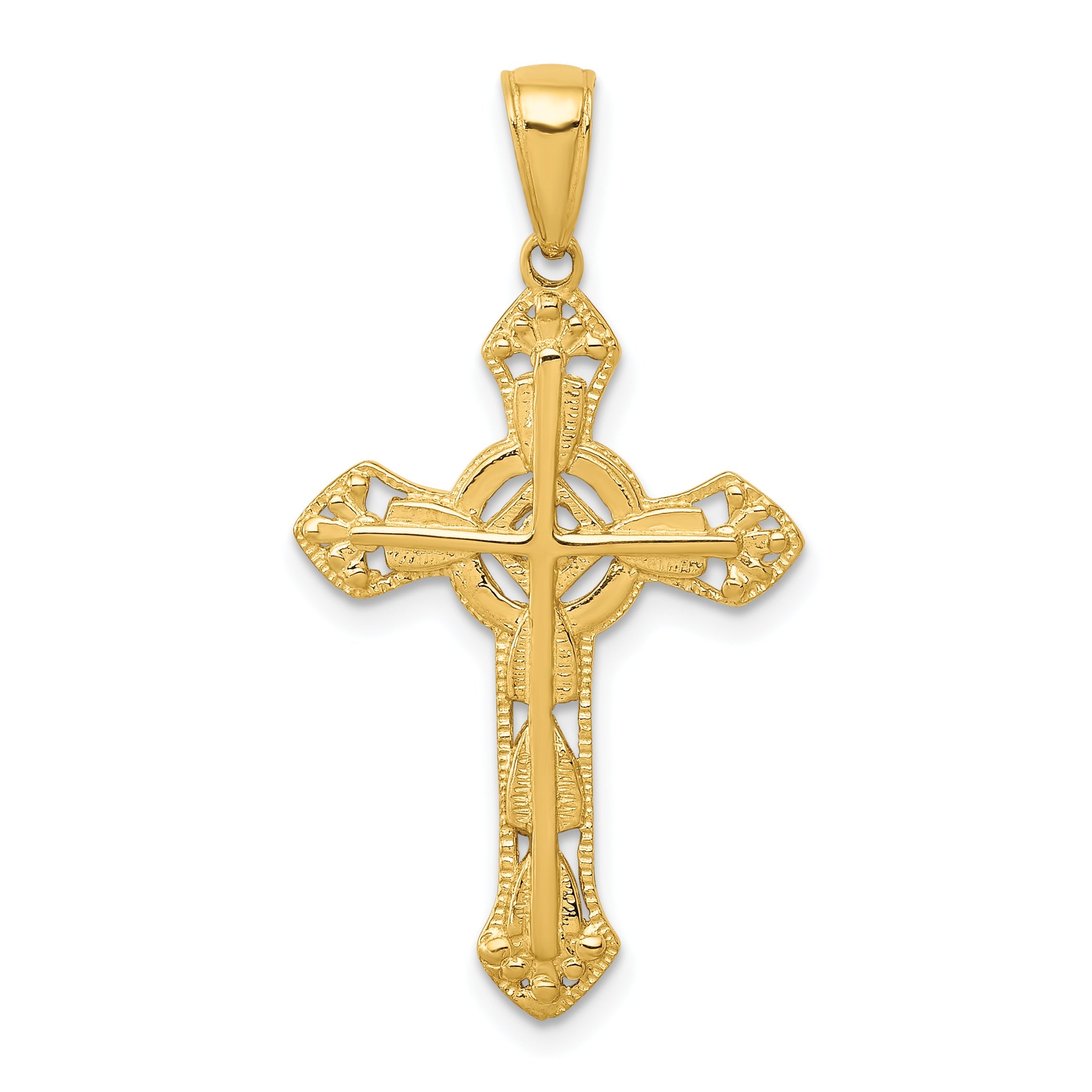 10K Yellow Gold 10K Stick Cross On Ornate Pendant
