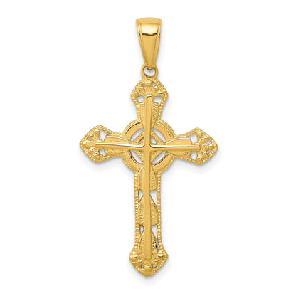 10K Yellow Gold 10K Stick Cross On Ornate Pendant