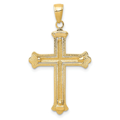10K Two-Tone 10K Cross In Budded Yellow Frame Pendant