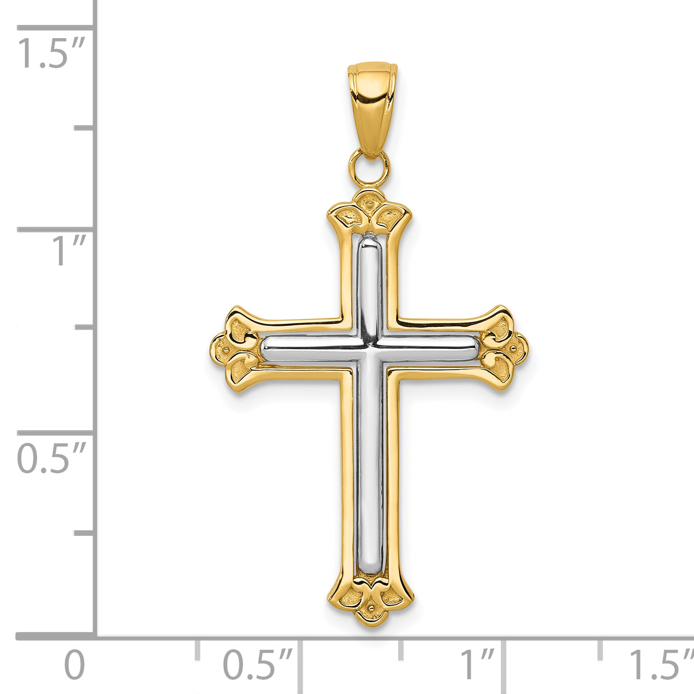10K Two-Tone 10K Cross In Budded Yellow Frame Pendant