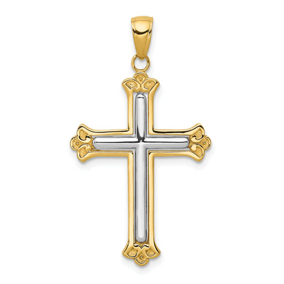10K Two-Tone 10K Cross In Budded Yellow Frame Pendant