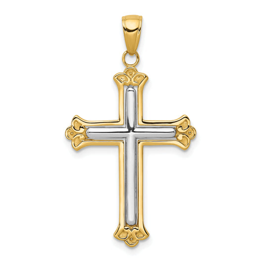 10K Two-Tone 10K Cross In Budded Yellow Frame Pendant