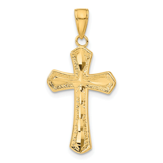 10K Yellow Gold 10K Diamond-Cut Beveled Edges Cross Pendant