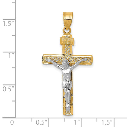 10K Two-Tone 10K D/C Large Block Lattice Cross W/Crucifix Pendant