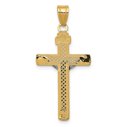 10K Two-Tone 10K D/C Medium Block Lattice Cross W/Crucifix Pendant
