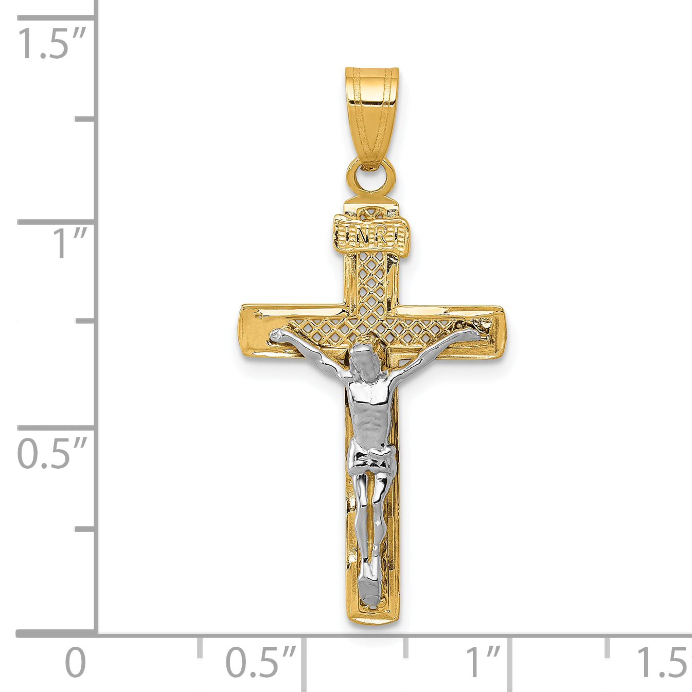 10K Two-Tone 10K D/C Medium Block Lattice Cross W/Crucifix Pendant