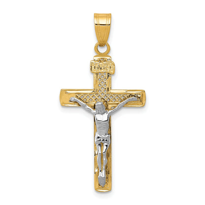 10K Two-Tone 10K D/C Medium Block Lattice Cross W/Crucifix Pendant