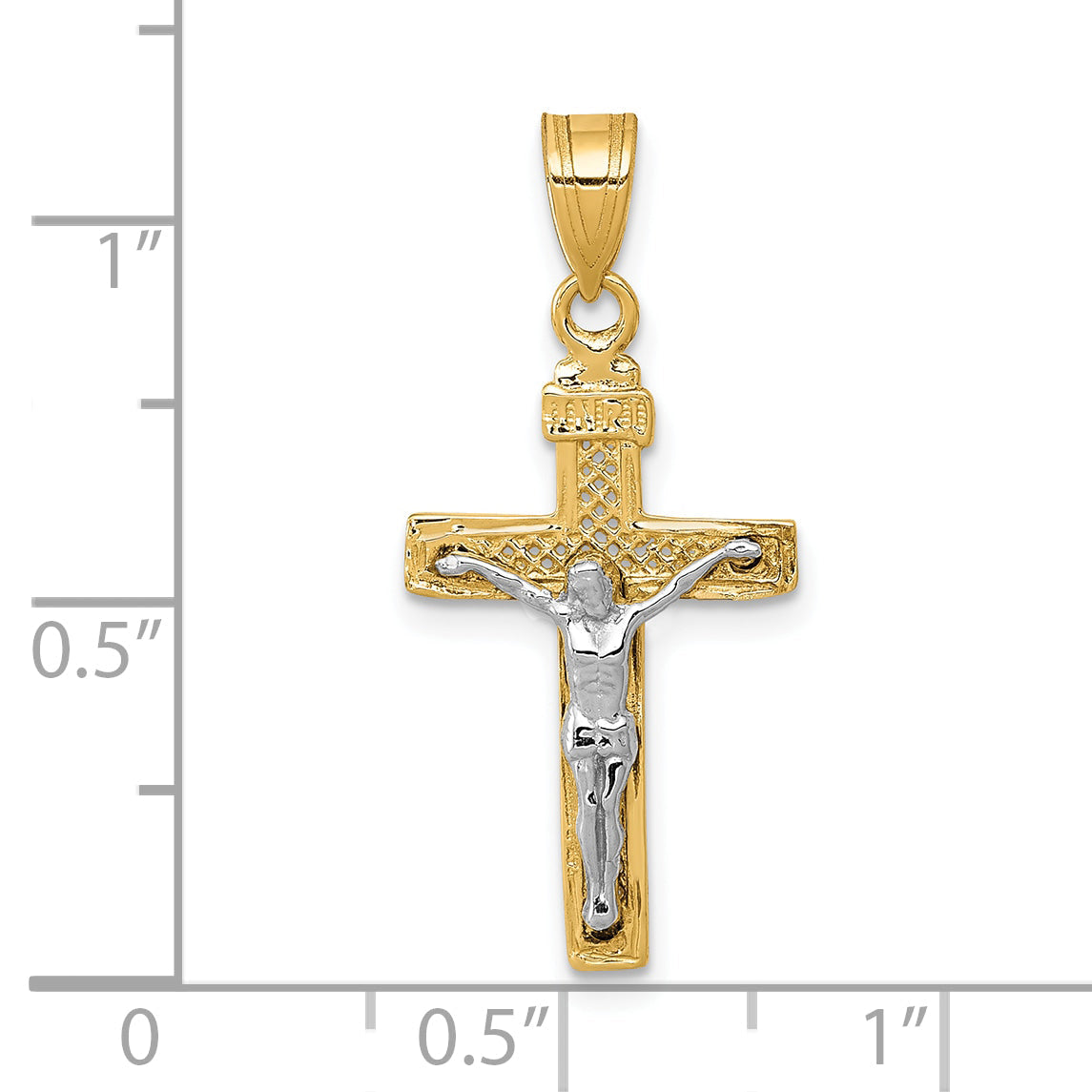 10K Two-Tone 10K D/C Small Block Lattice Cross W/Crucifix Pendant