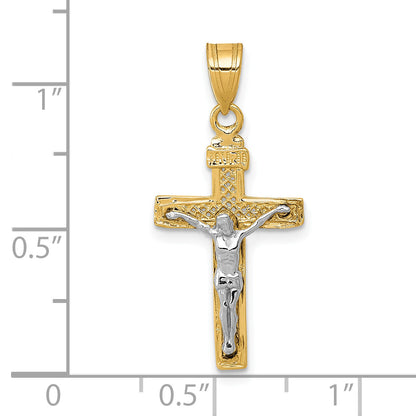 10K Two-Tone 10K D/C Small Block Lattice Cross W/Crucifix Pendant