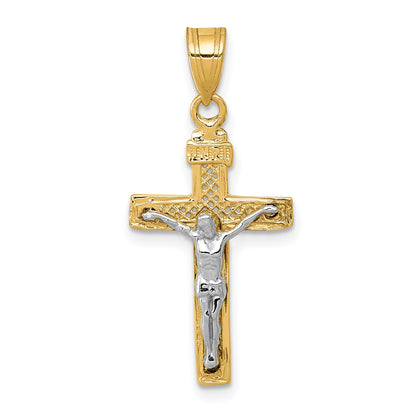 10K Two-Tone 10K D/C Small Block Lattice Cross W/Crucifix Pendant