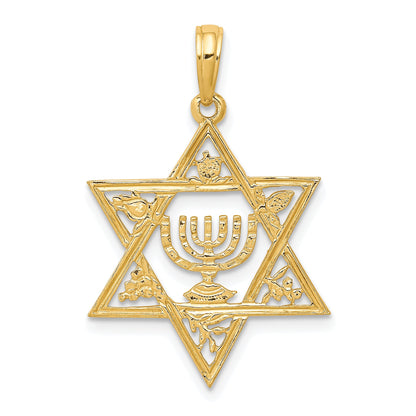 10K Yellow Gold 10K Star Of David W/Menorah Pendant