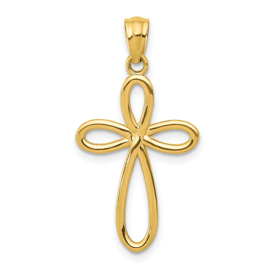 10K Yellow Gold Ribbon Cross Pendant