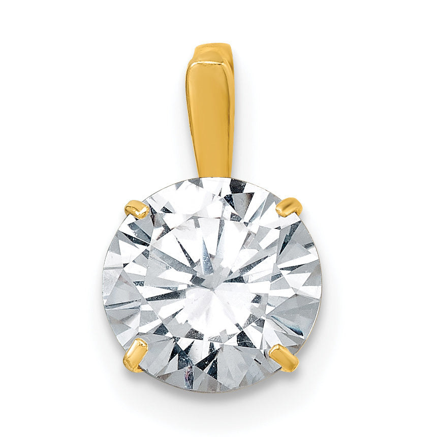 10K Yellow Gold Polished 8.00mm Round Cz Solitaire Pendant