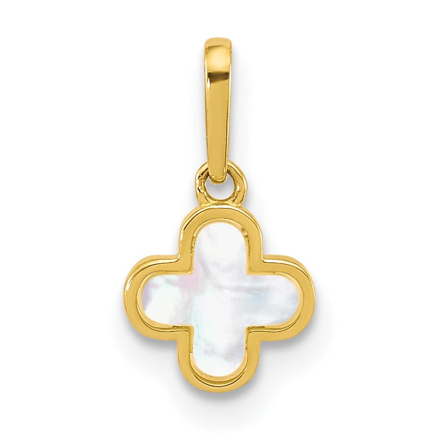 10K Yellow Gold Polished Mother Of Pearl Clover Pendant