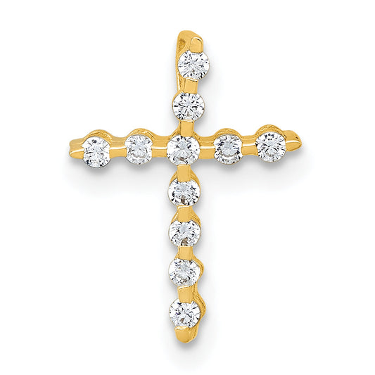 10K Yellow Gold Polished Cz Latin Cross Chain Slide Pendant