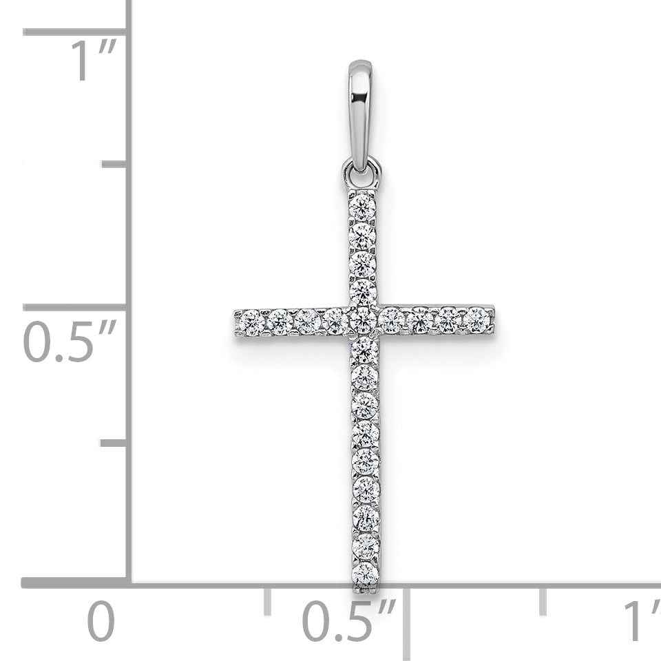 10K White Gold Polished Cz Latin Cross Pendant