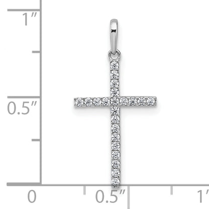 10K White Gold Polished Cz Latin Cross Pendant