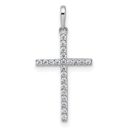 10K White Gold Polished Cz Latin Cross Pendant