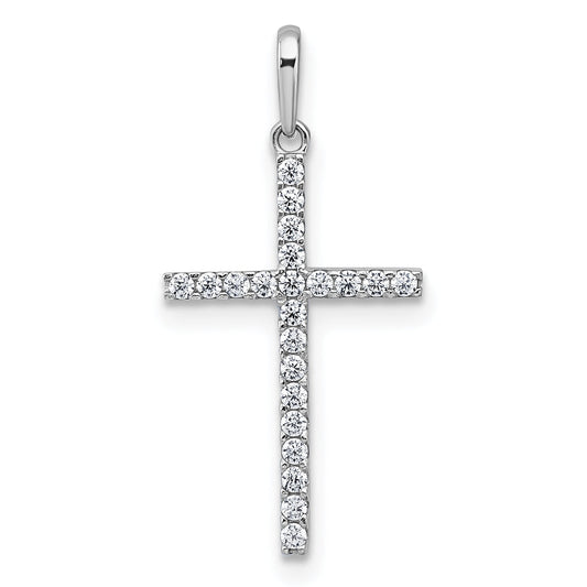 10K White Gold Polished Cz Latin Cross Pendant